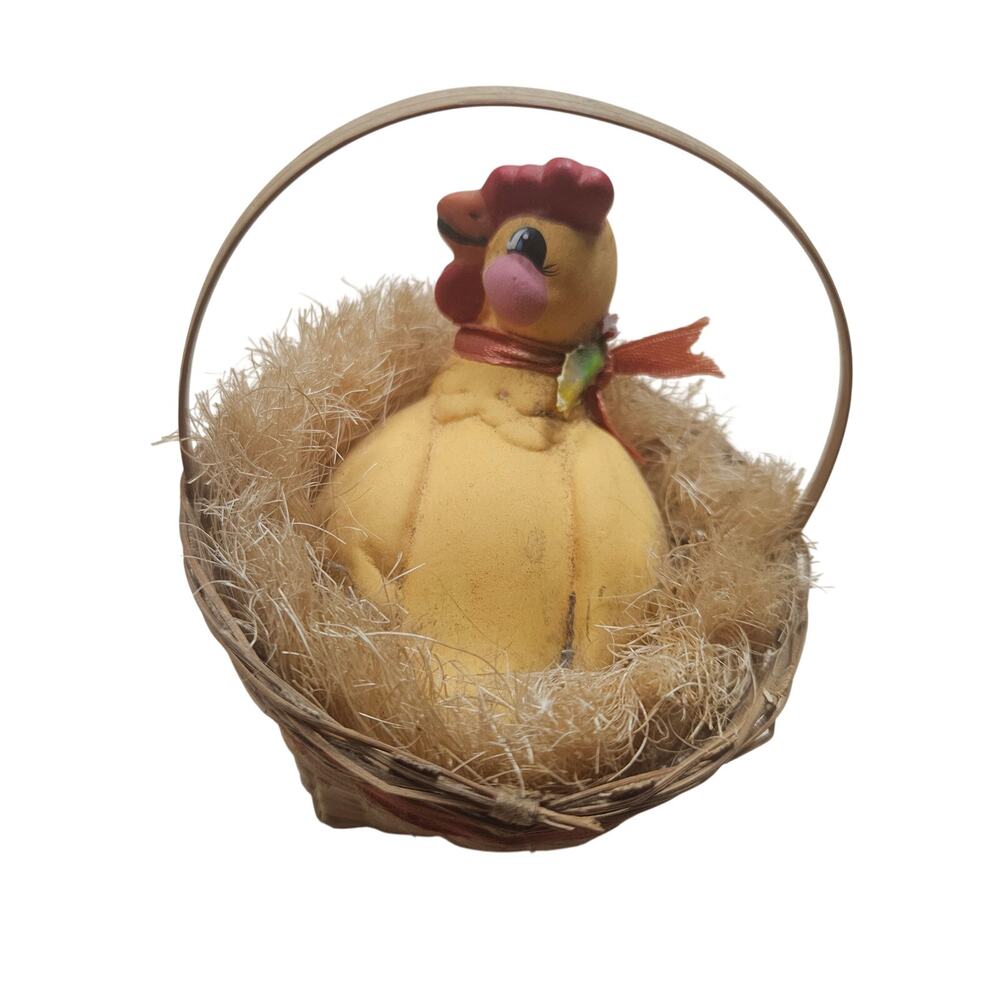 Vintage Silvestri Ceramic Chicken Hen in Basket Ornament Easter Country Decor